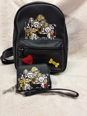 Marc Tetro Black Dog-Print Mini Backpack & Wallet Set with Red Heart Charm